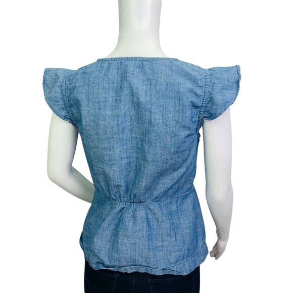 J by J.Crew Womens Chambray Wrap Style Top Size 4 Blue Cotton Flutter Sleeve - Picture 6 of 10